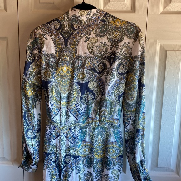 Magaschoni NWT Linen Collared Long Sleeve Button Cuff Tie-Wrap Midi Dress 8 - Picture 4 of 13